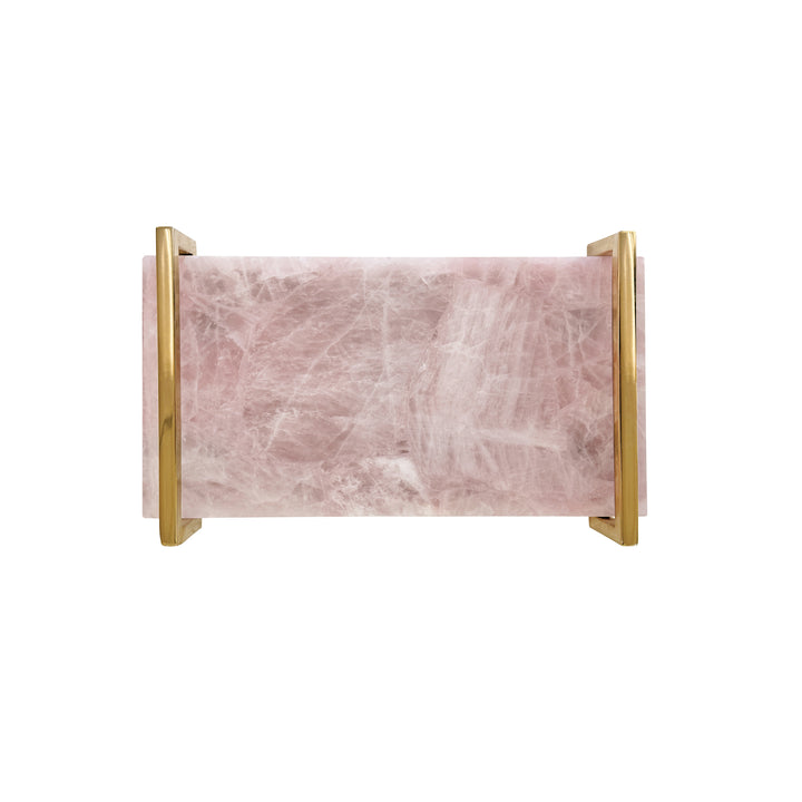 Pink Quartz Tray With Brass Handles - JARVIS PKQ
