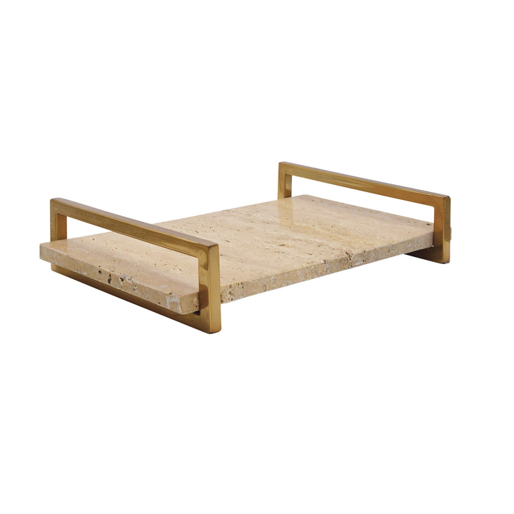 Travertine Marble Tray With Brass Handles - JARVIS TR