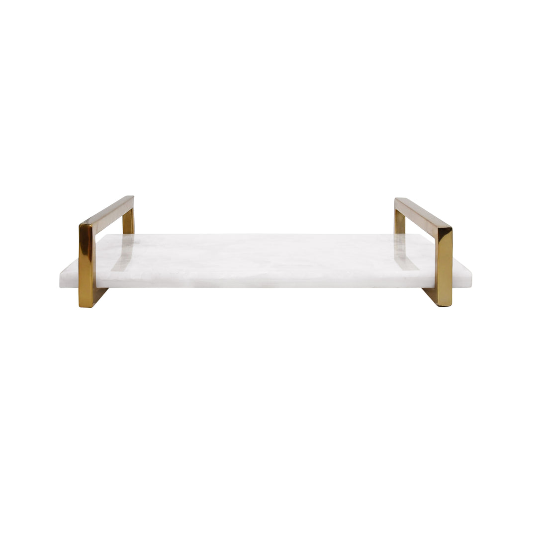 White Quartz Tray With Brass Handles - JARVIS WHQ