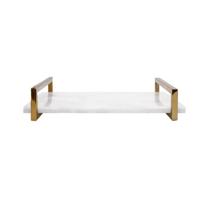 White Quartz Tray With Brass Handles - JARVIS WHQ