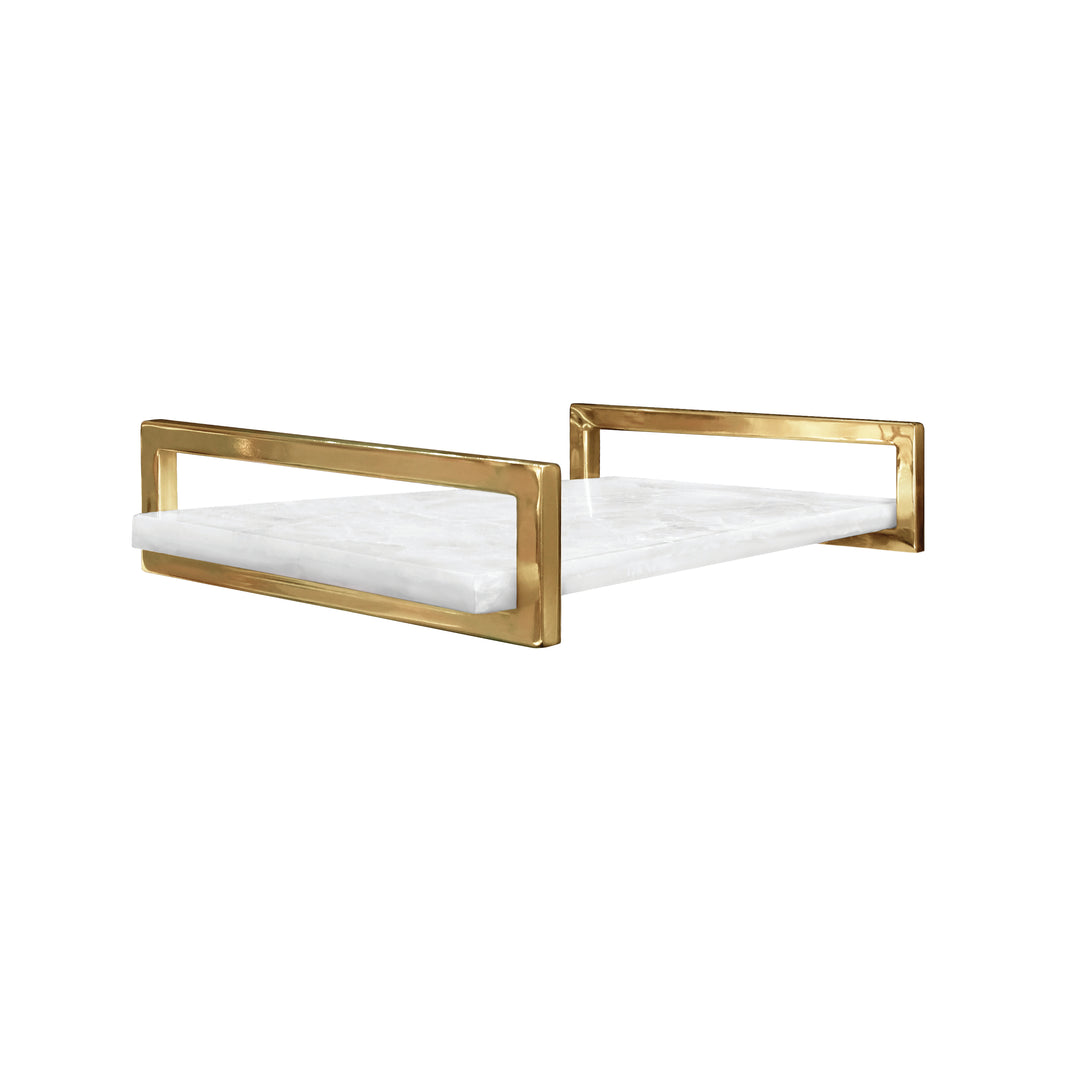 White Quartz Tray With Brass Handles - JARVIS WHQ