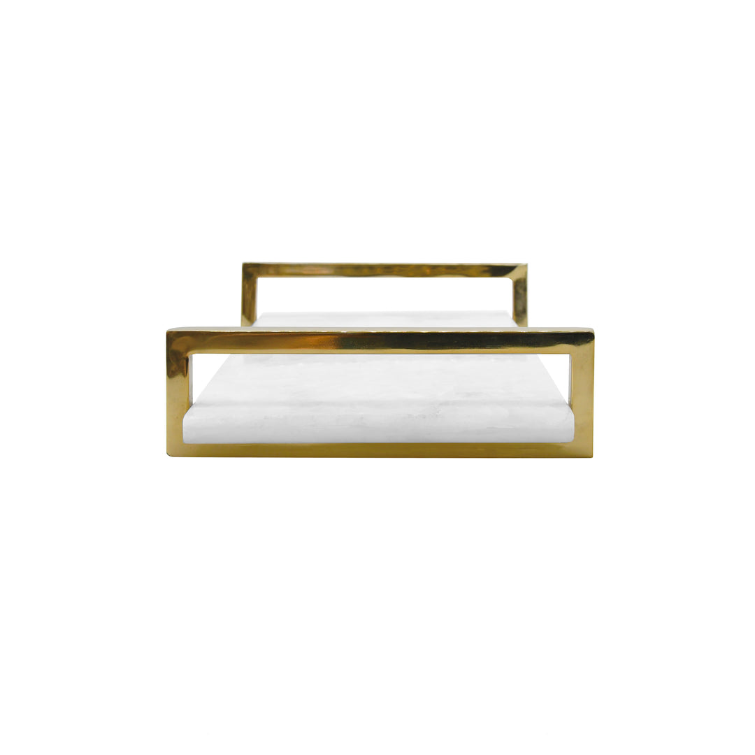 White Quartz Tray With Brass Handles - JARVIS WHQ