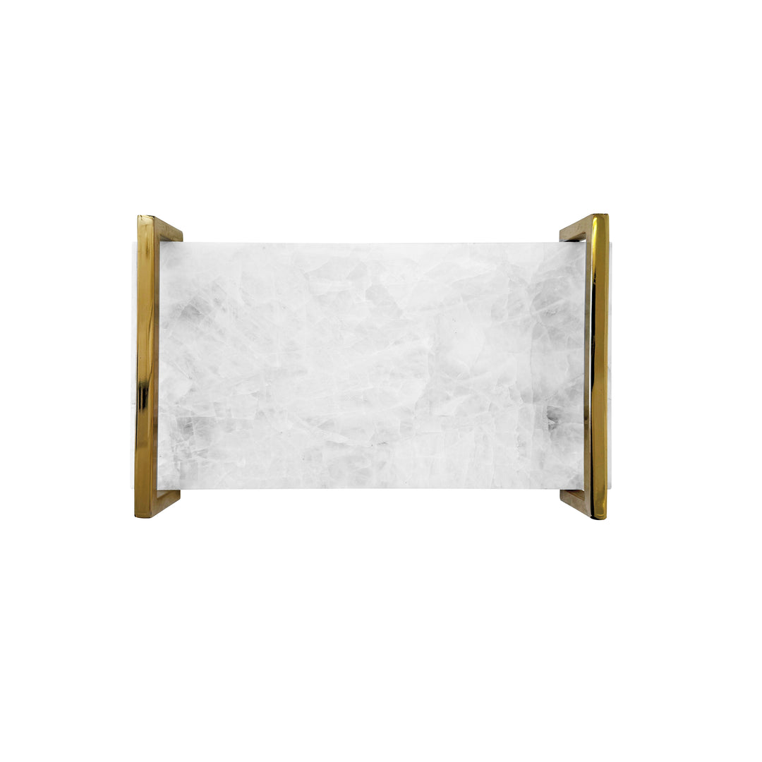 White Quartz Tray With Brass Handles - JARVIS WHQ