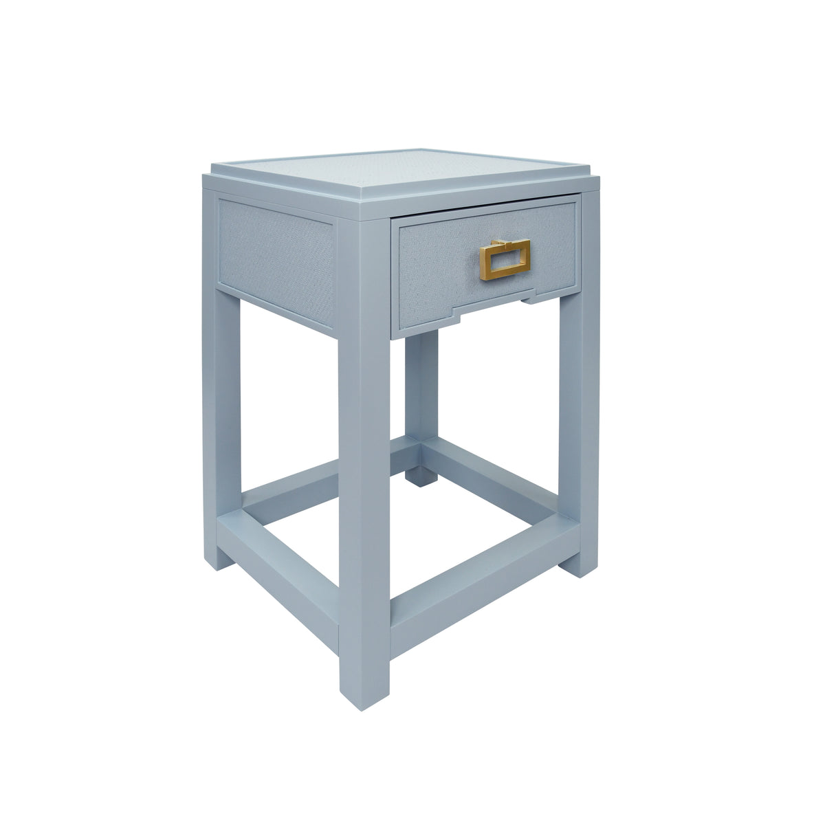 One Drawer Side Table With Matte Light Blue Frame And Light Blue Grasscloth Drawer Fronts - JEAN LB