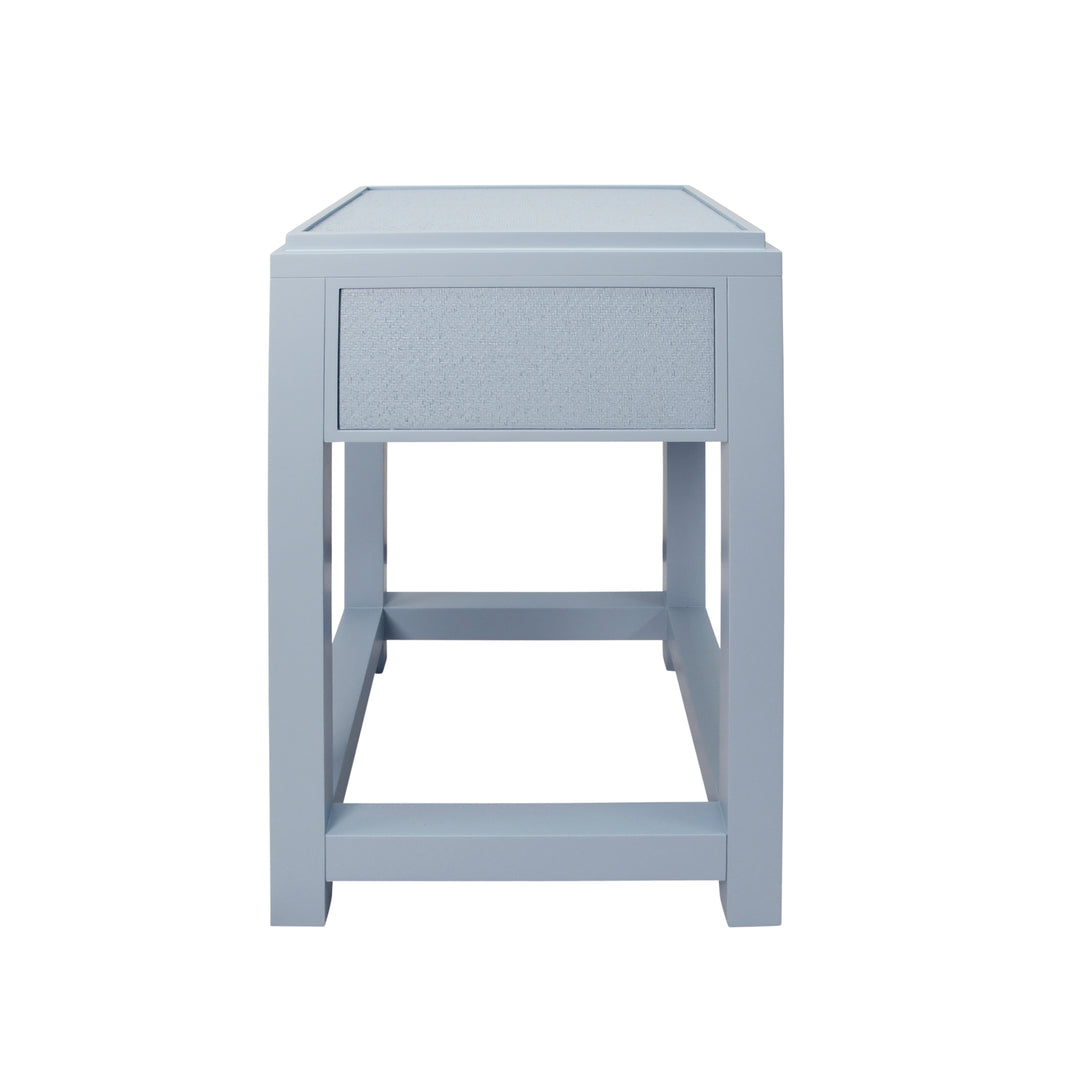 One Drawer Side Table With Matte Light Blue Frame And Light Blue Grasscloth Drawer Fronts - JEAN LB