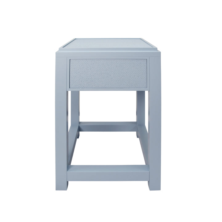 One Drawer Side Table With Matte Light Blue Frame And Light Blue Grasscloth Drawer Fronts - JEAN LB
