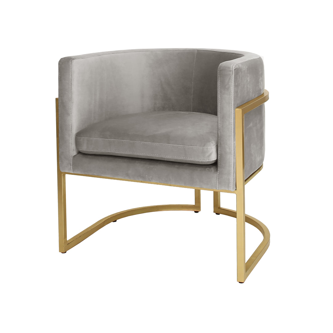 Gold Leaf Frame Barrel Chair In Grey Velvet - JENNA GGRY