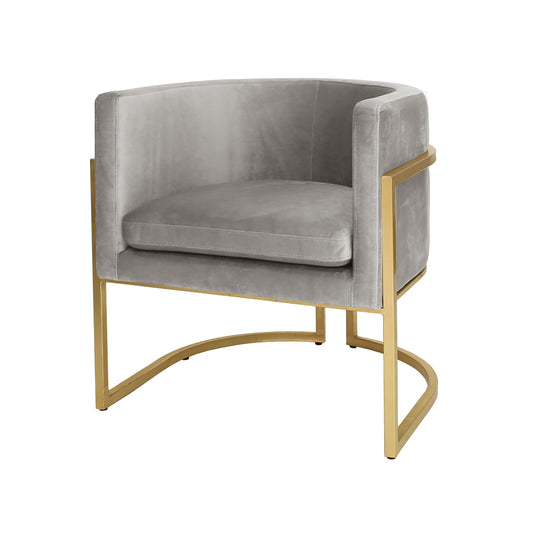 Gold Leaf Frame Barrel Chair In Grey Velvet - JENNA GGRY