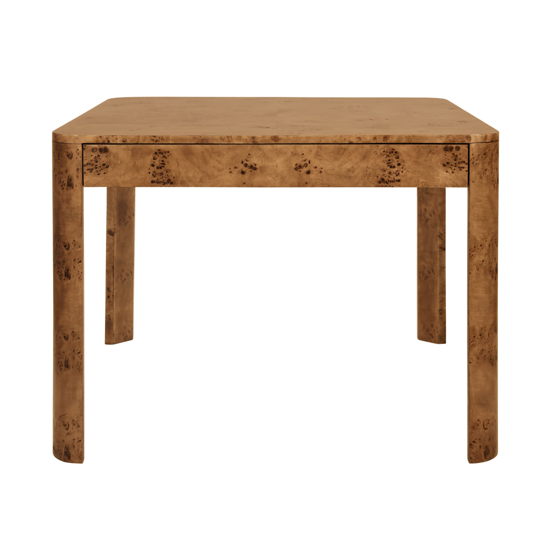 Square Two Drawer Curved Corner Game Table In Dark Burl Wood - JETT DBW