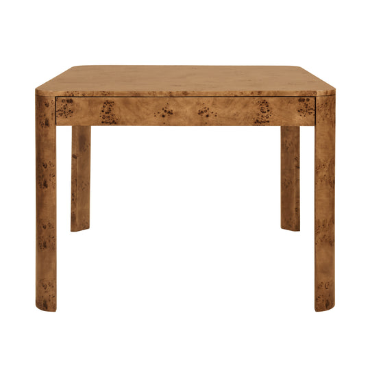 Square Two Drawer Curved Corner Game Table In Dark Burl Wood - JETT DBW