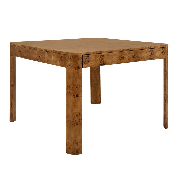 Square Two Drawer Curved Corner Game Table In Dark Burl Wood - JETT DBW