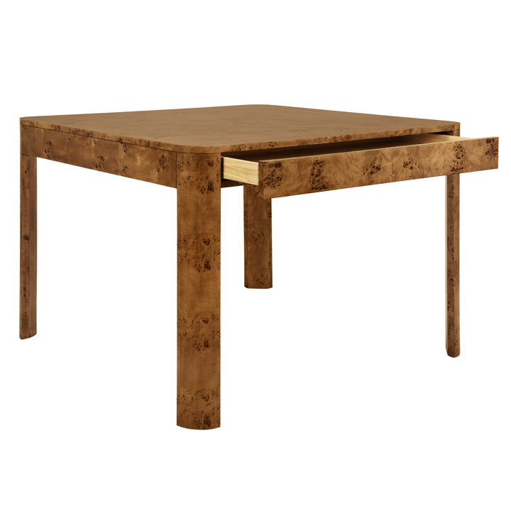 Square Two Drawer Curved Corner Game Table In Dark Burl Wood - JETT DBW