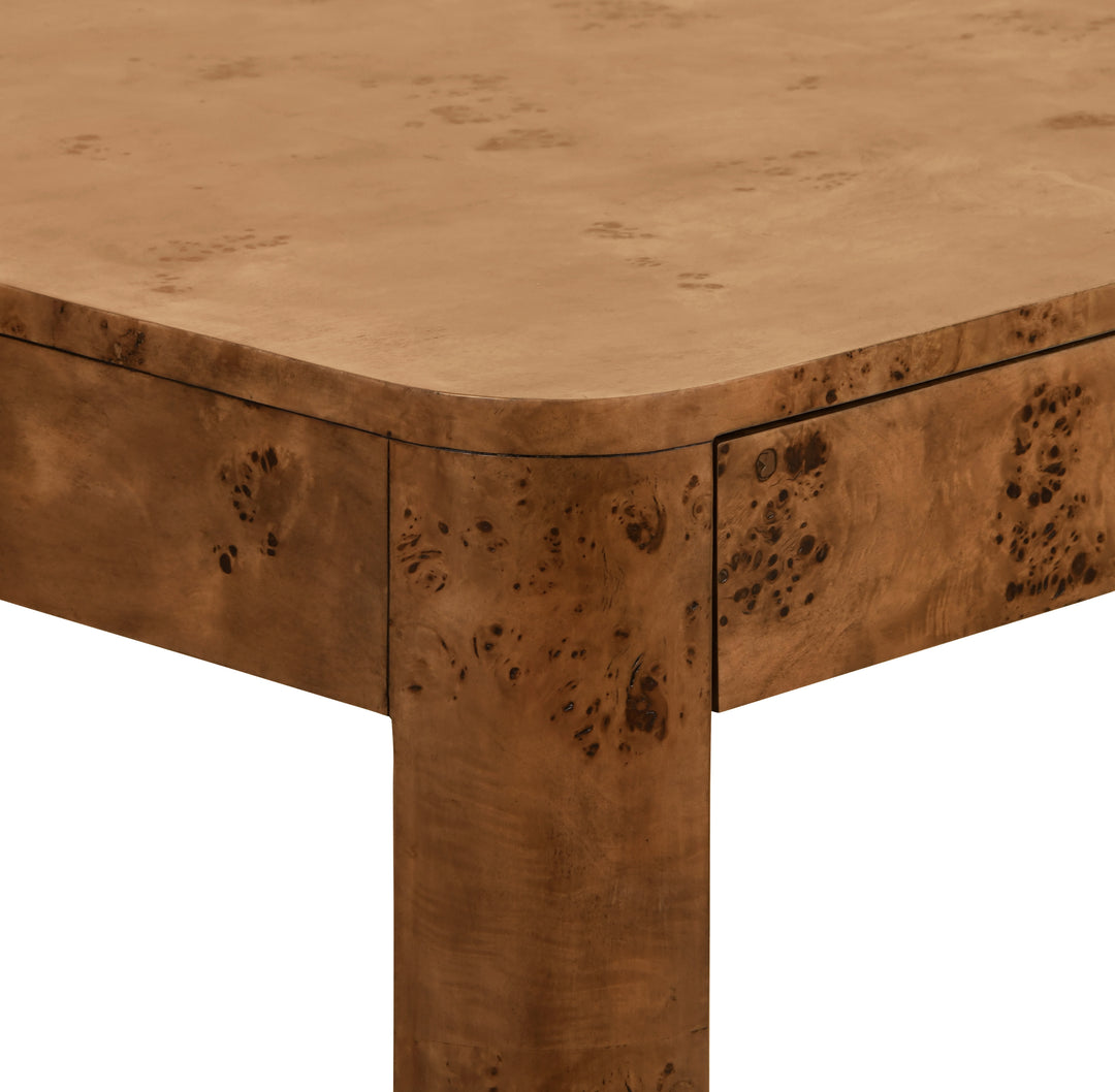 Square Two Drawer Curved Corner Game Table In Dark Burl Wood - JETT DBW