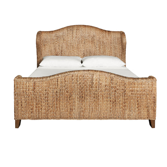 Winged Headboard And Footboard With Side Rails In Natural Water Hyacinth, King Size - JOVI KING