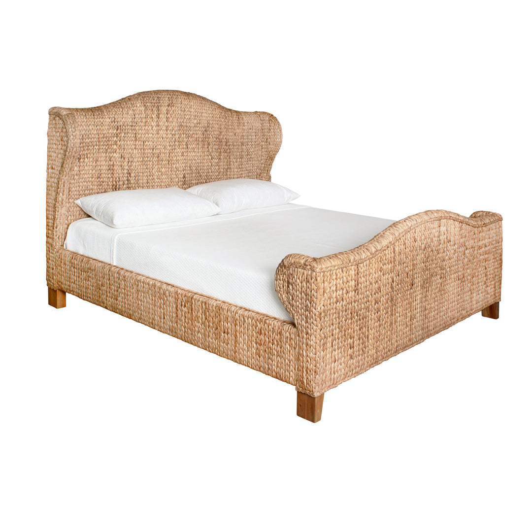Winged Headboard And Footboard With Side Rails In Natural Water Hyacinth, King Size - JOVI KING