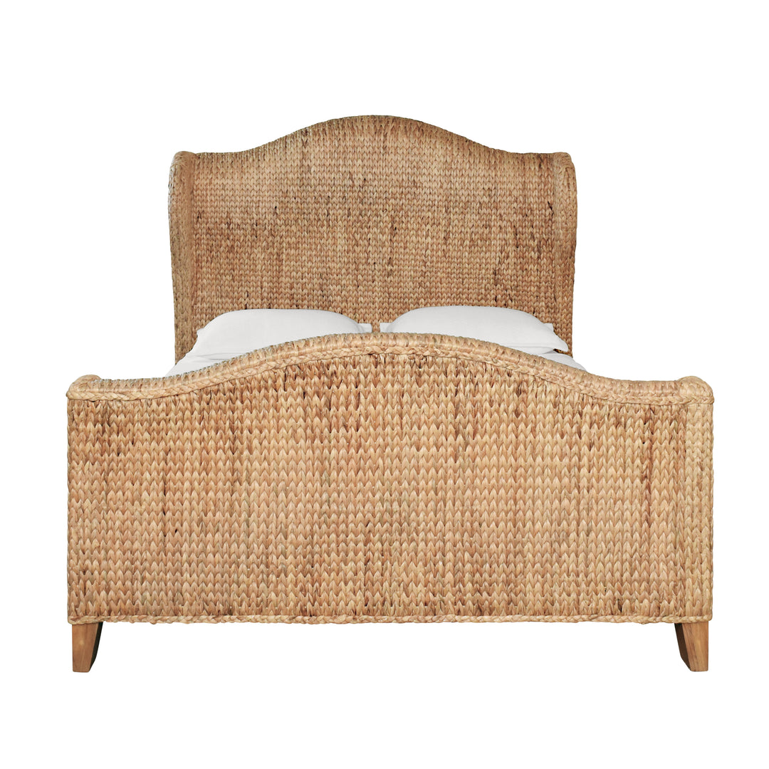 Winged Headboard And Footboard With Side Rails In Natural Water Hyacinth, Queen Size - JOVI QUEEN