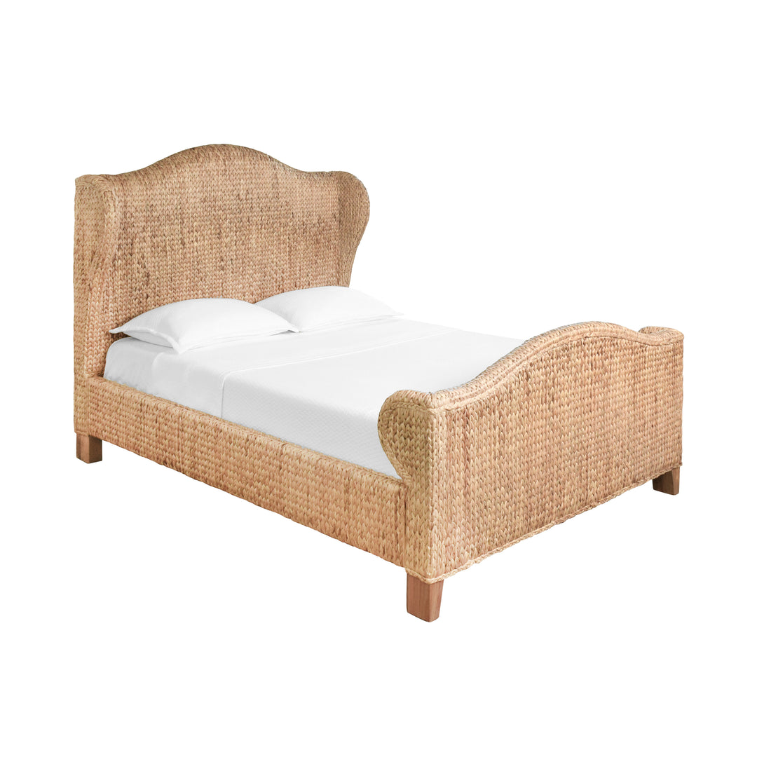 Winged Headboard And Footboard With Side Rails In Natural Water Hyacinth, Queen Size - JOVI QUEEN