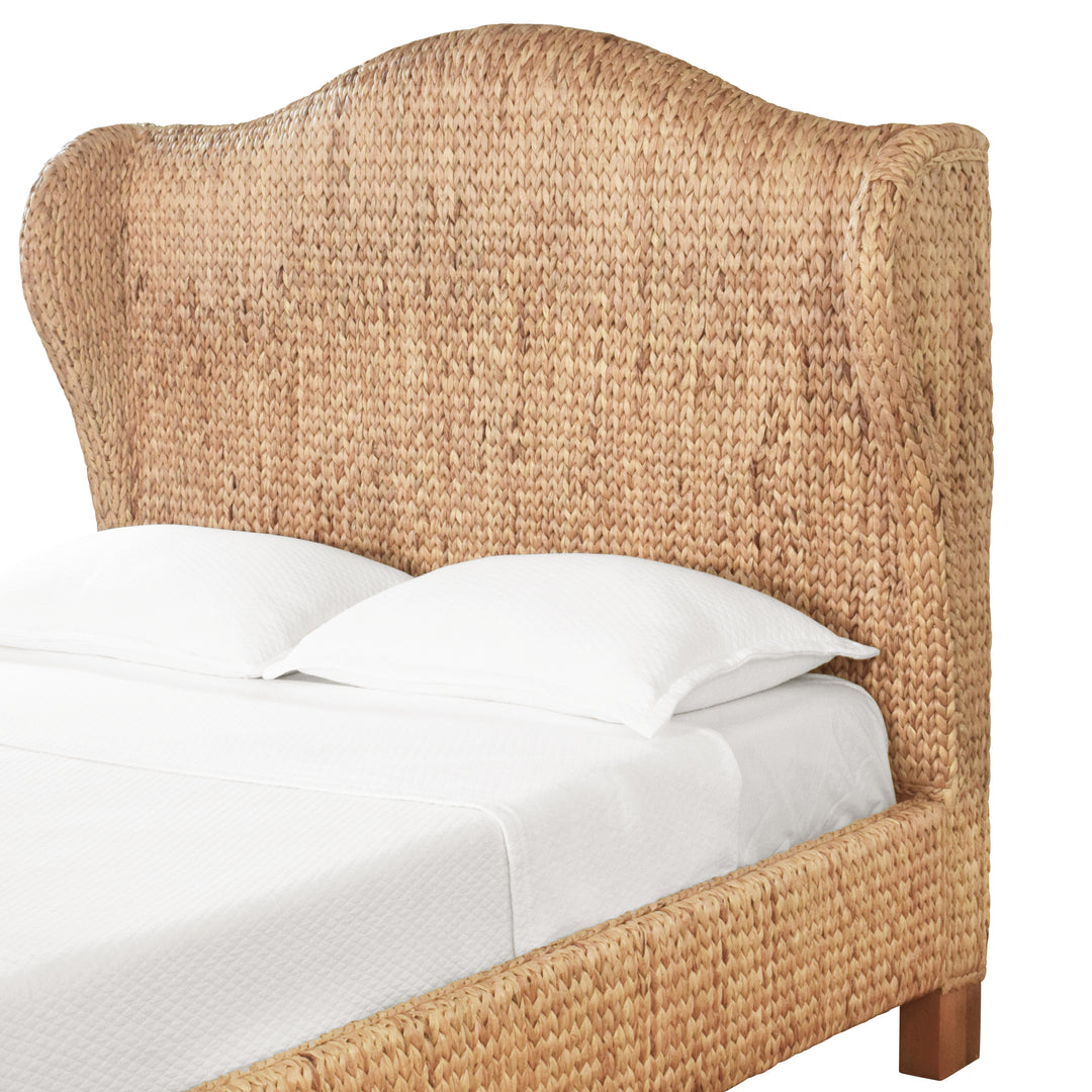 Winged Headboard And Footboard With Side Rails In Natural Water Hyacinth, Queen Size - JOVI QUEEN