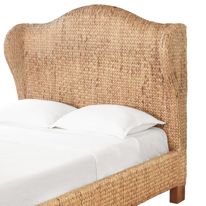 Winged Headboard And Footboard With Side Rails In Natural Water Hyacinth, Queen Size - JOVI QUEEN