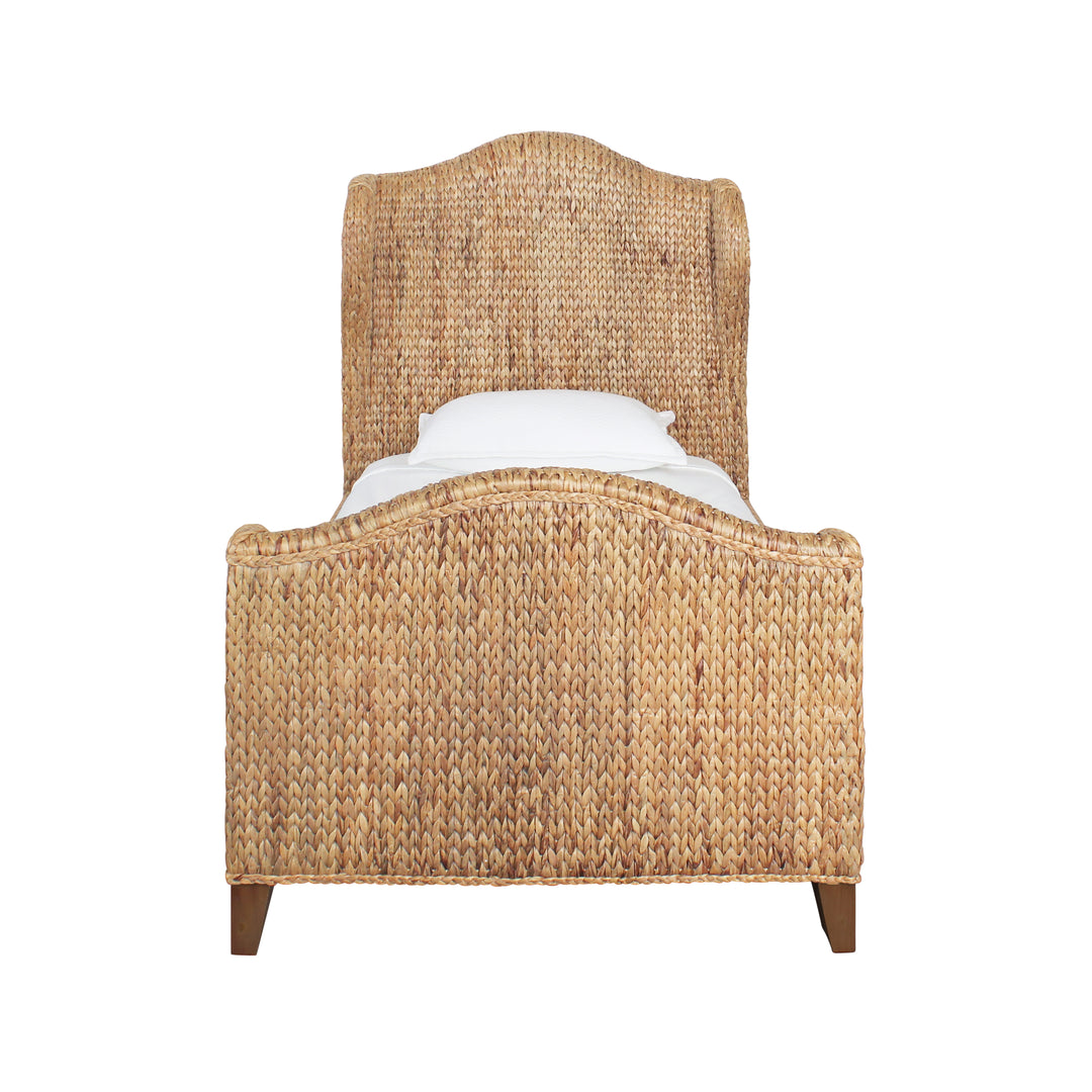 Winged Headboard And Footboard With Side Rails In Natural Water Hyacinth, Twin Size - JOVI TWIN