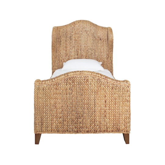 Winged Headboard And Footboard With Side Rails In Natural Water Hyacinth, Twin Size - JOVI TWIN