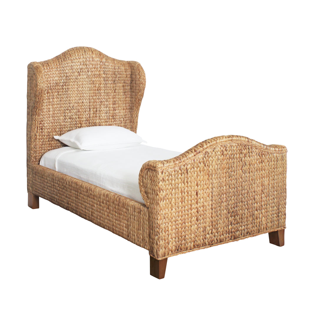 Winged Headboard And Footboard With Side Rails In Natural Water Hyacinth, Twin Size - JOVI TWIN