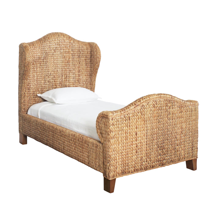 Winged Headboard And Footboard With Side Rails In Natural Water Hyacinth, Twin Size - JOVI TWIN