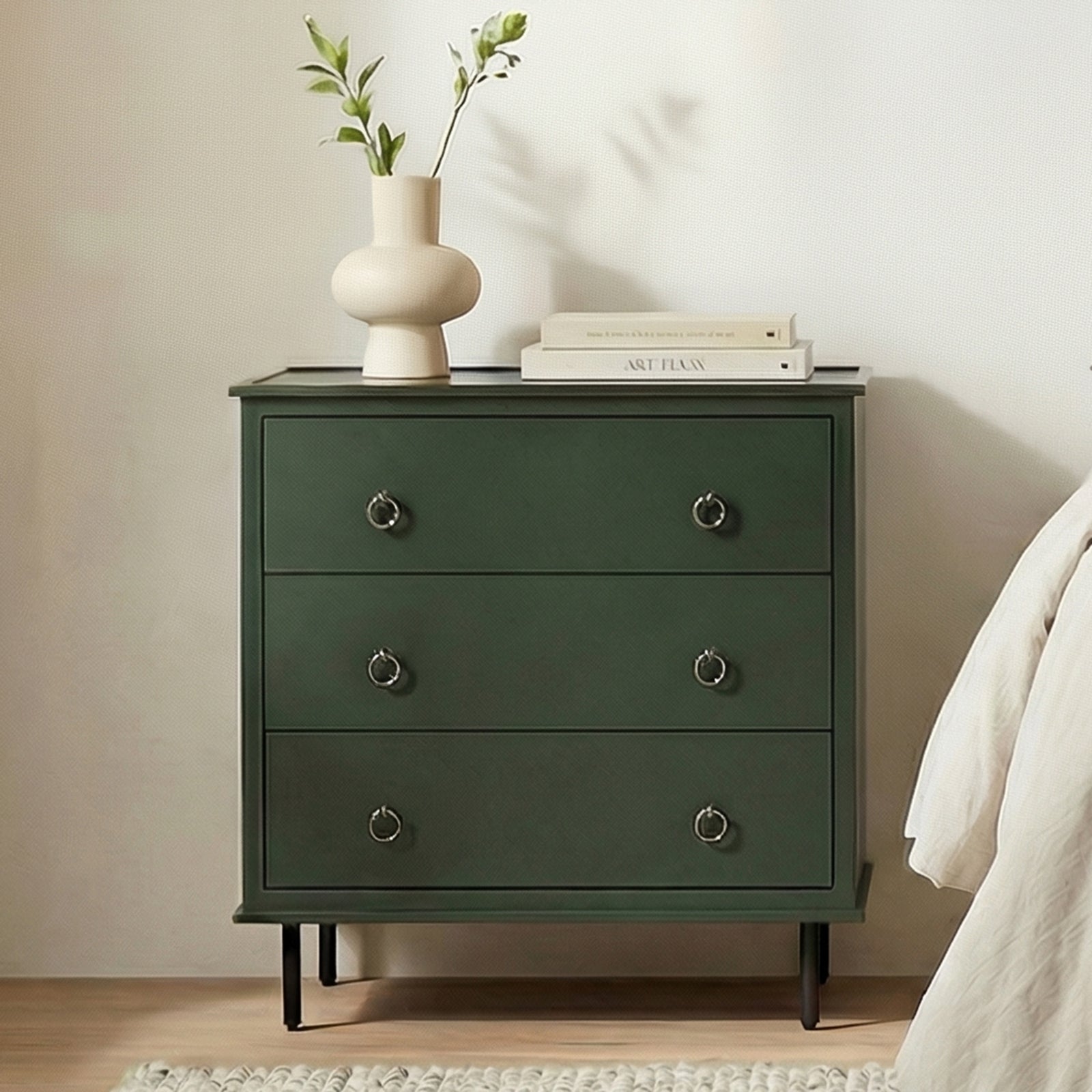 Moe's Home Collection - Reagan 3 Drawer Nightstand Deep Green - JU-1007-27 | American Home Furniture