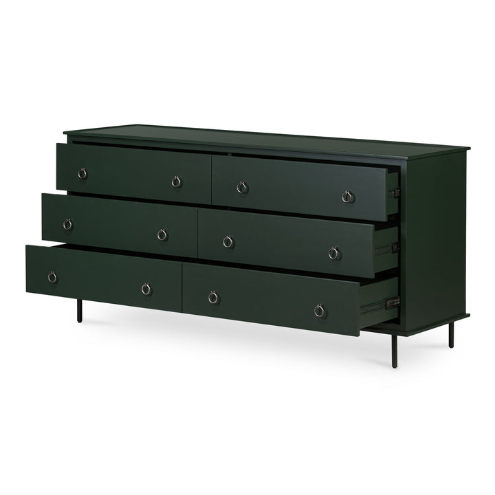 Moe's Home Collection - Reagan 6 Drawer Dresser Deep Green - JU-1008-27 | American Home Furniture