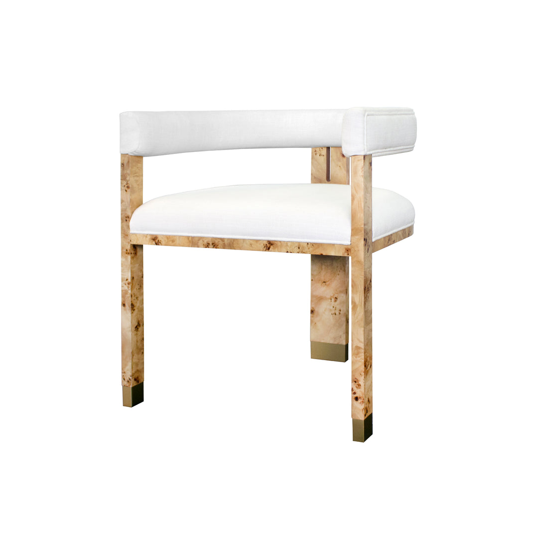 Modern Chair In Burl Wood With White Linen Upholstery

 - JUDE BW