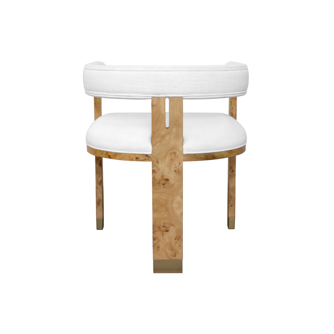 Modern Chair In Burl Wood With White Linen Upholstery

 - JUDE BW
