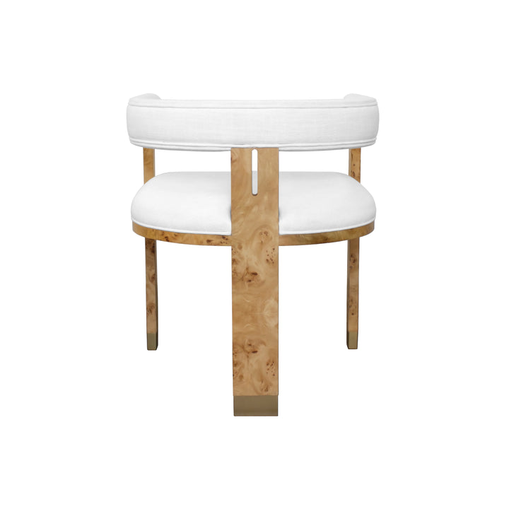 Modern Chair In Burl Wood With White Linen Upholstery

 - JUDE BW