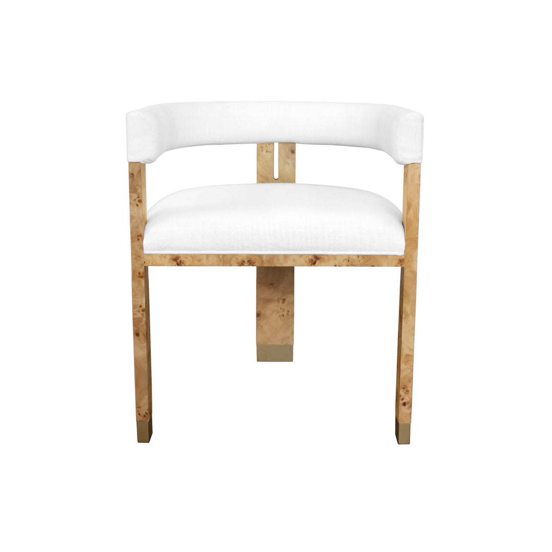 Modern Chair In Burl Wood With White Linen Upholstery

 - JUDE BW
