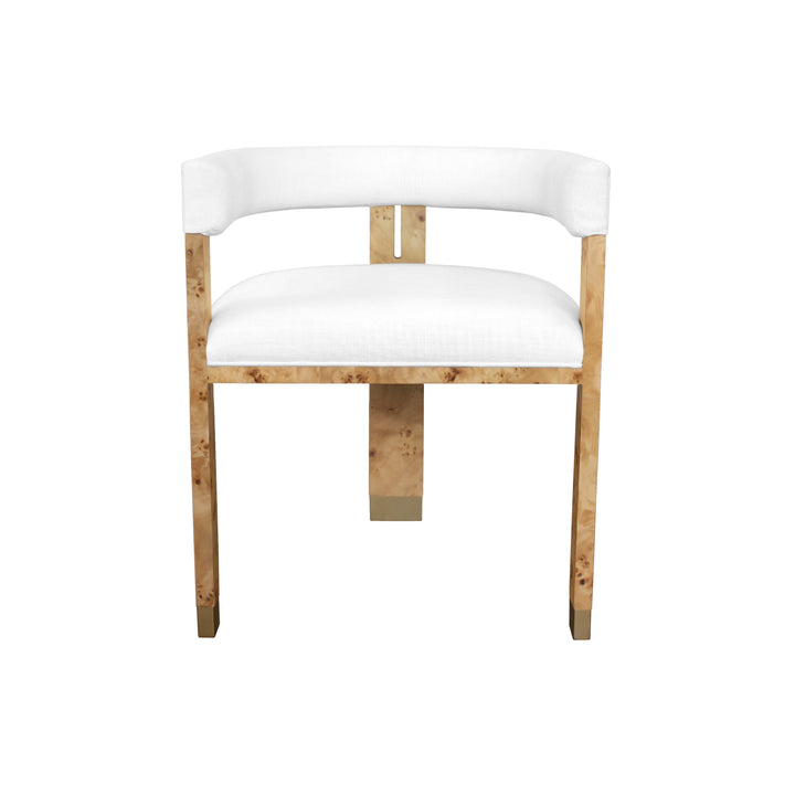 Modern Chair In Burl Wood With White Linen Upholstery

 - JUDE BW
