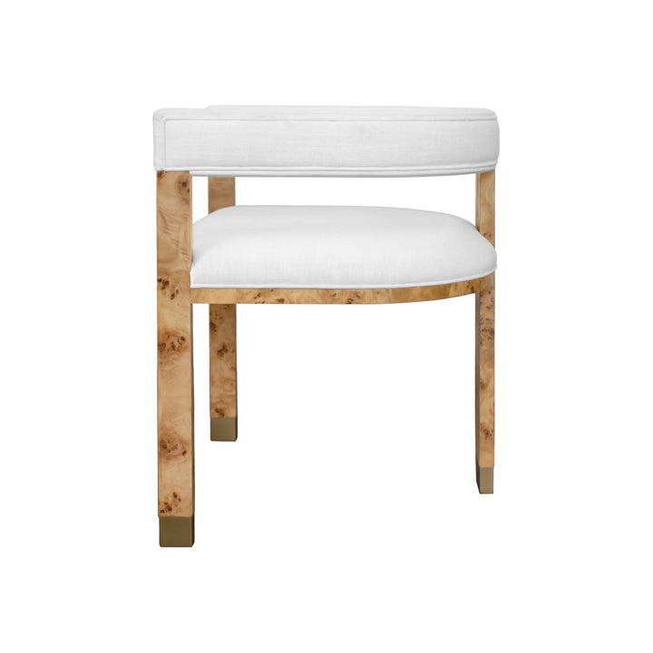 Modern Chair In Burl Wood With White Linen Upholstery

 - JUDE BW