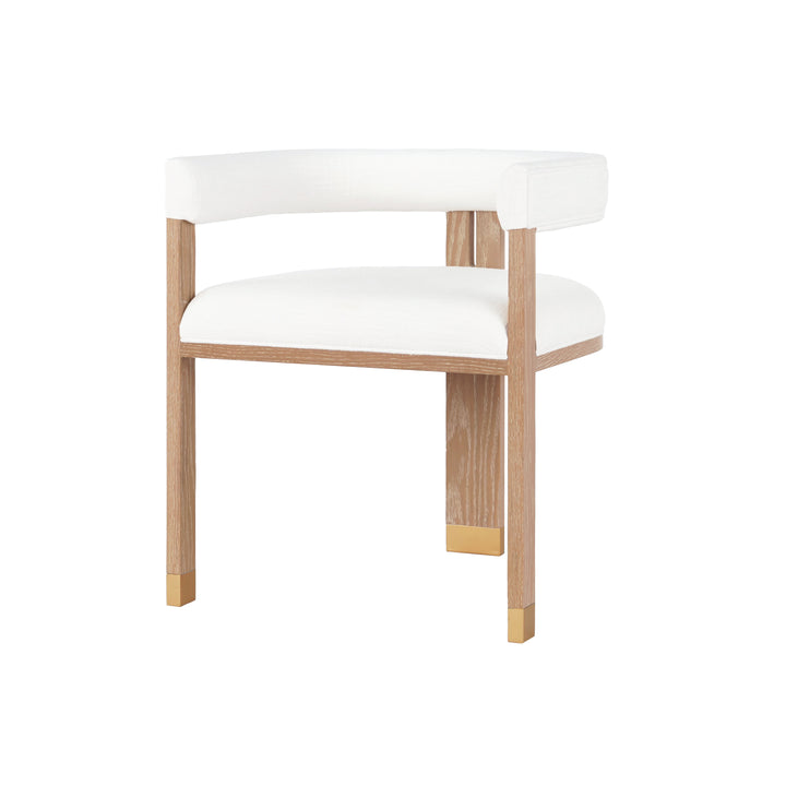 Modern Wooden Accent Chair With White Linen Upholstery - JUDE CO
