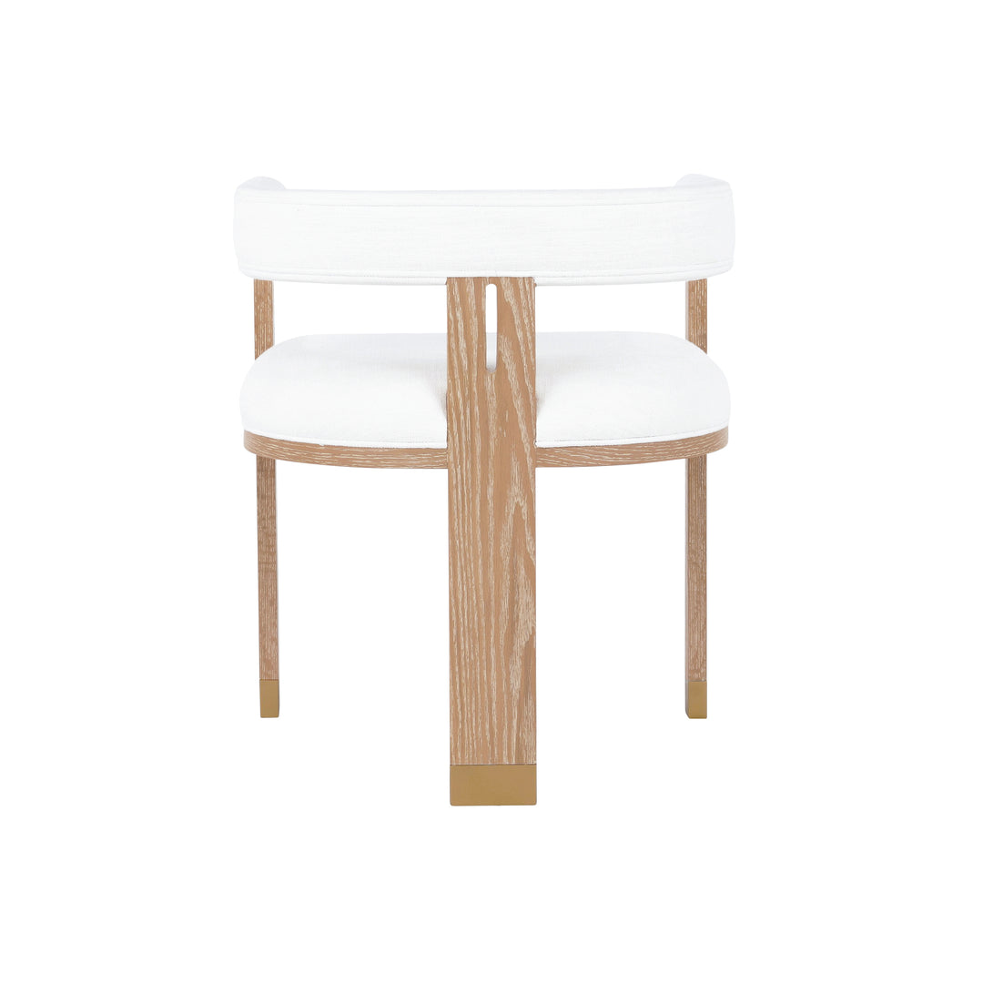 Modern Wooden Accent Chair With White Linen Upholstery - JUDE CO