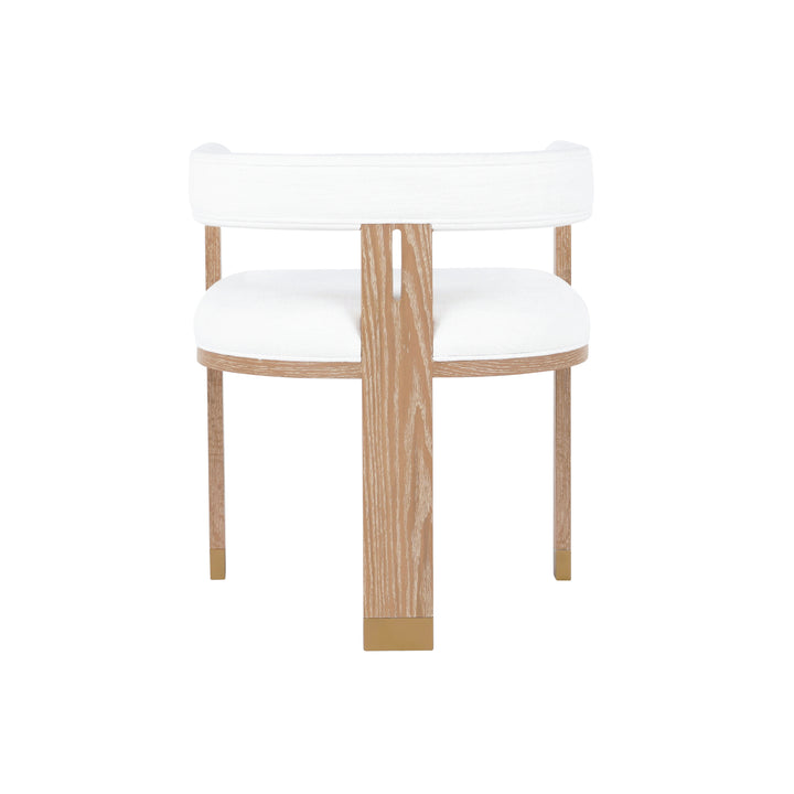 Modern Wooden Accent Chair With White Linen Upholstery - JUDE CO