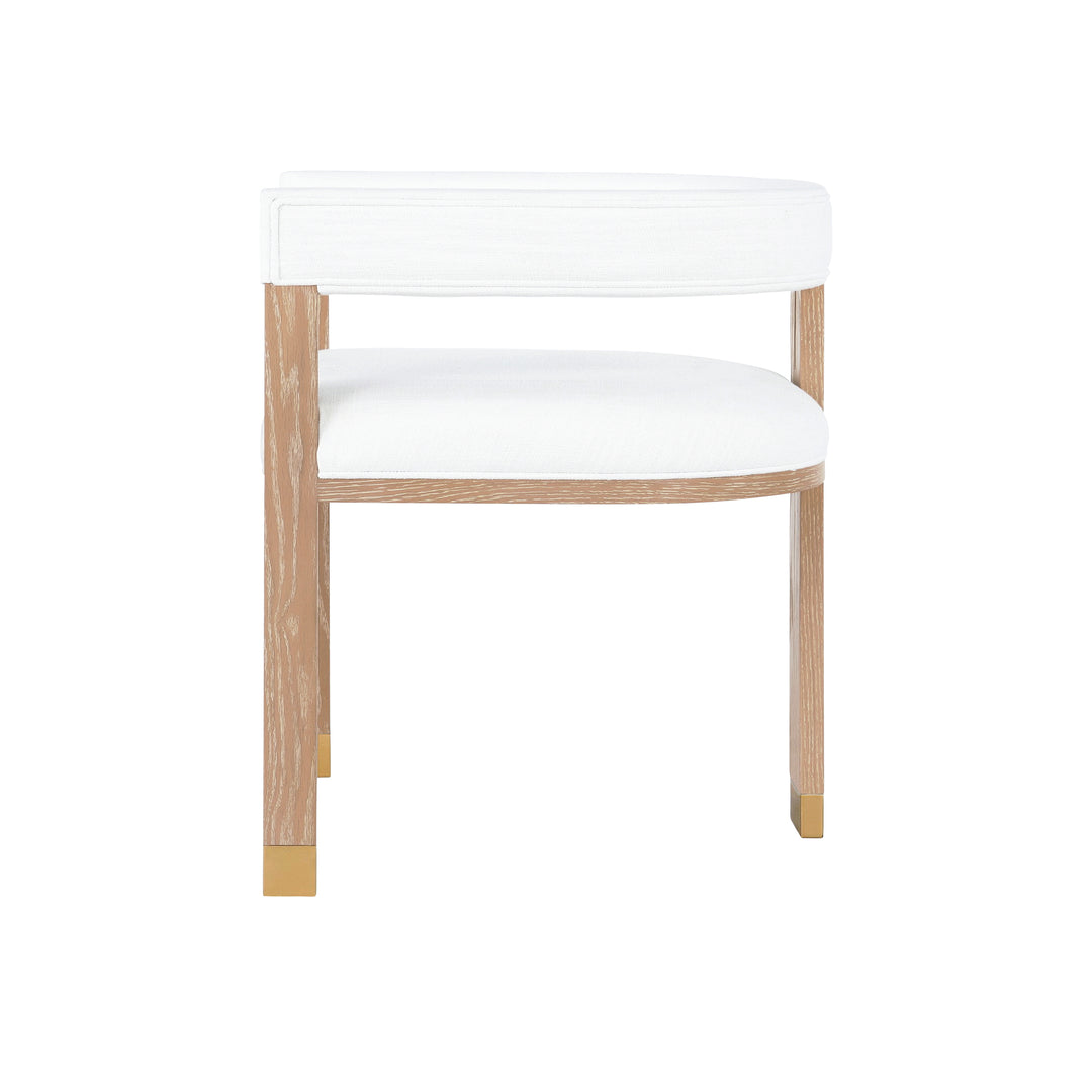 Modern Wooden Accent Chair With White Linen Upholstery - JUDE CO