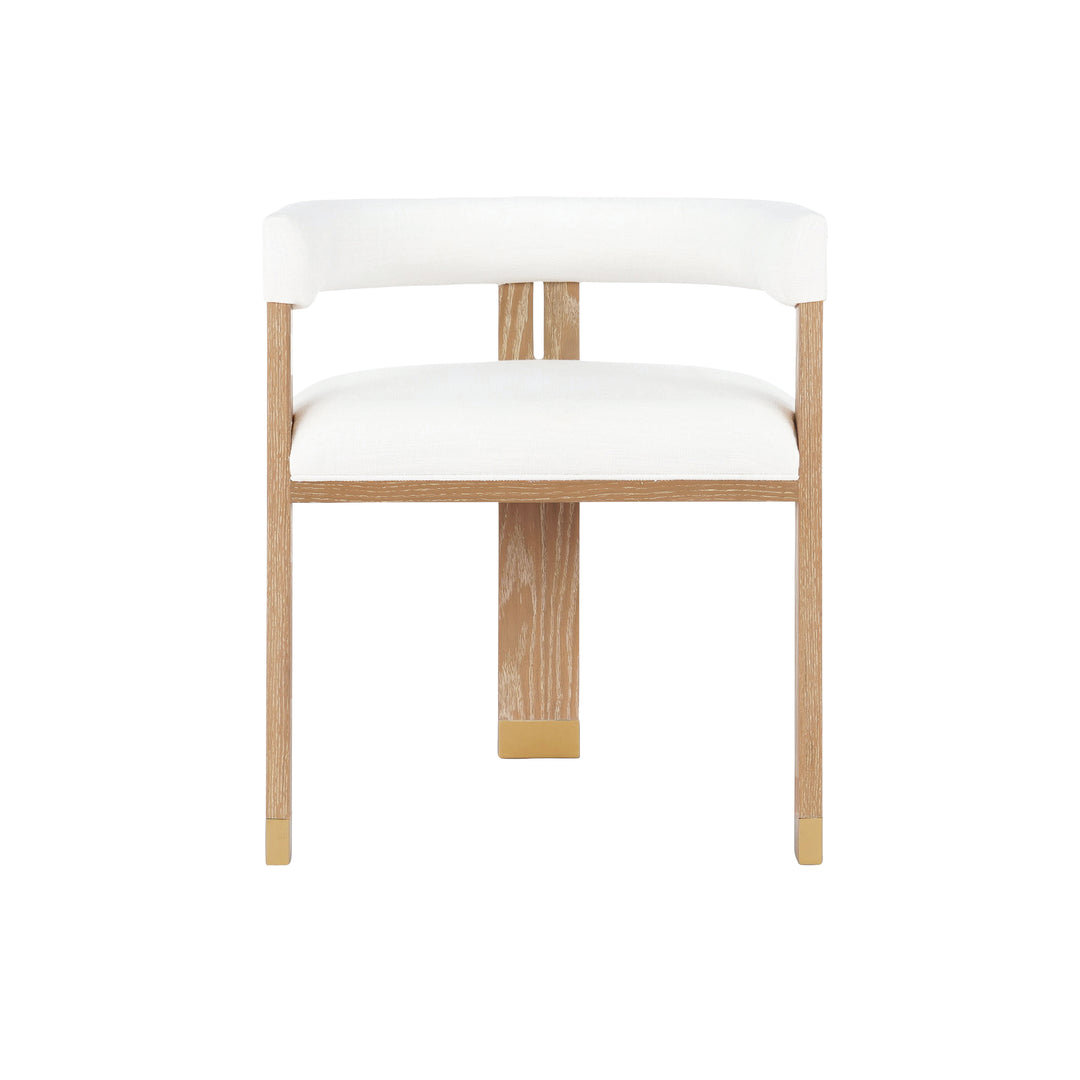 Modern Wooden Accent Chair With White Linen Upholstery - JUDE CO