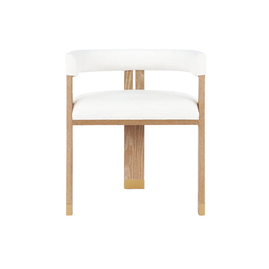 Modern Wooden Accent Chair With White Linen Upholstery - JUDE CO