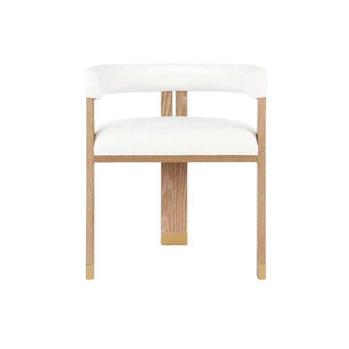 Modern Wooden Accent Chair With White Linen Upholstery - JUDE CO