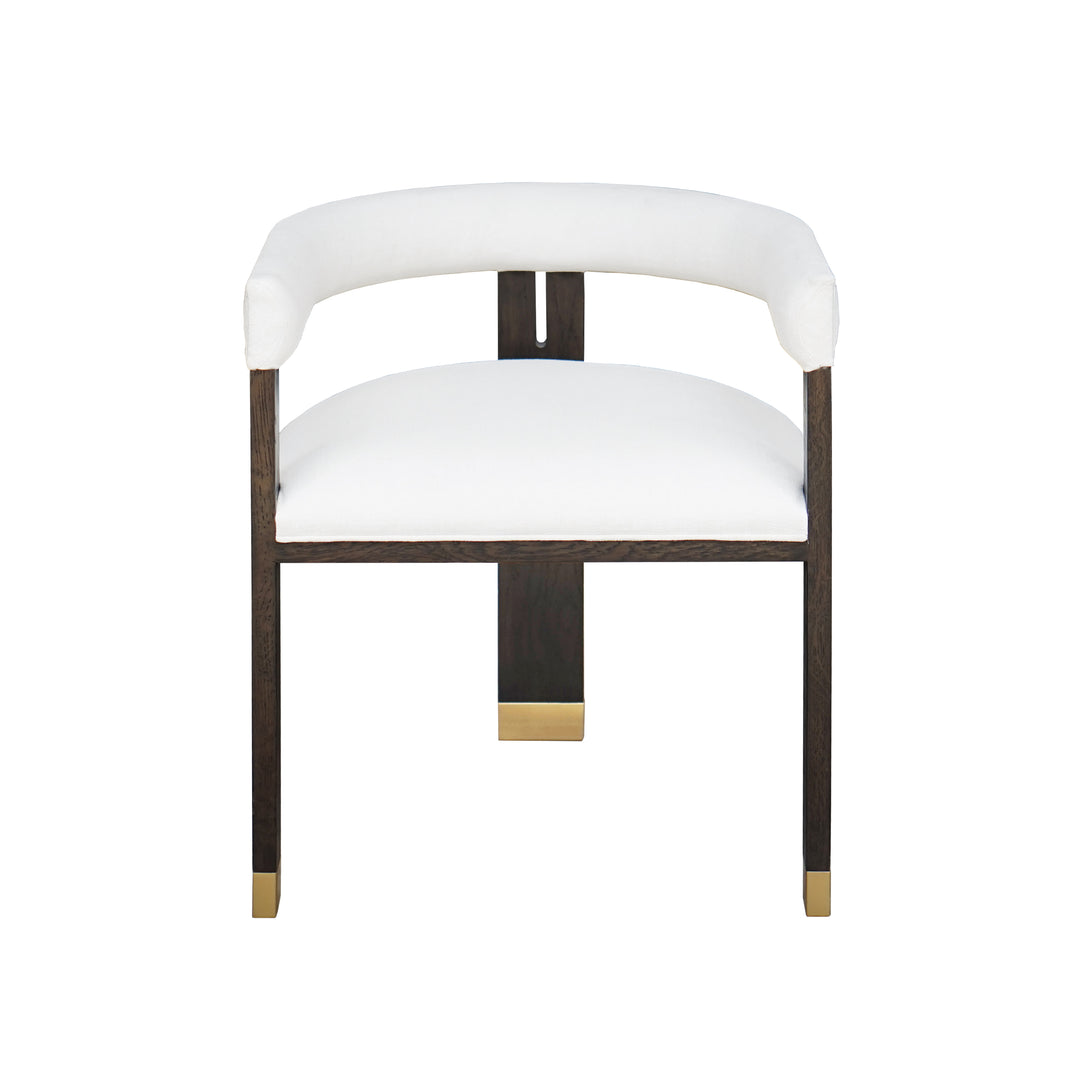 Modern Wooden Accent Chair With White Grey Linen Upholstery - JUDE ES