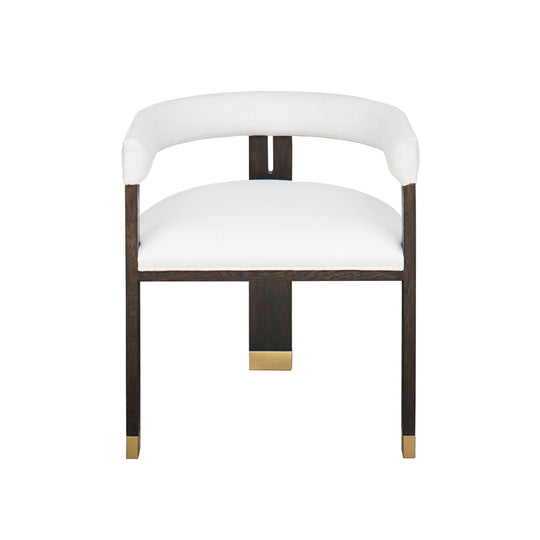 Modern Wooden Accent Chair With White Grey Linen Upholstery - JUDE ES