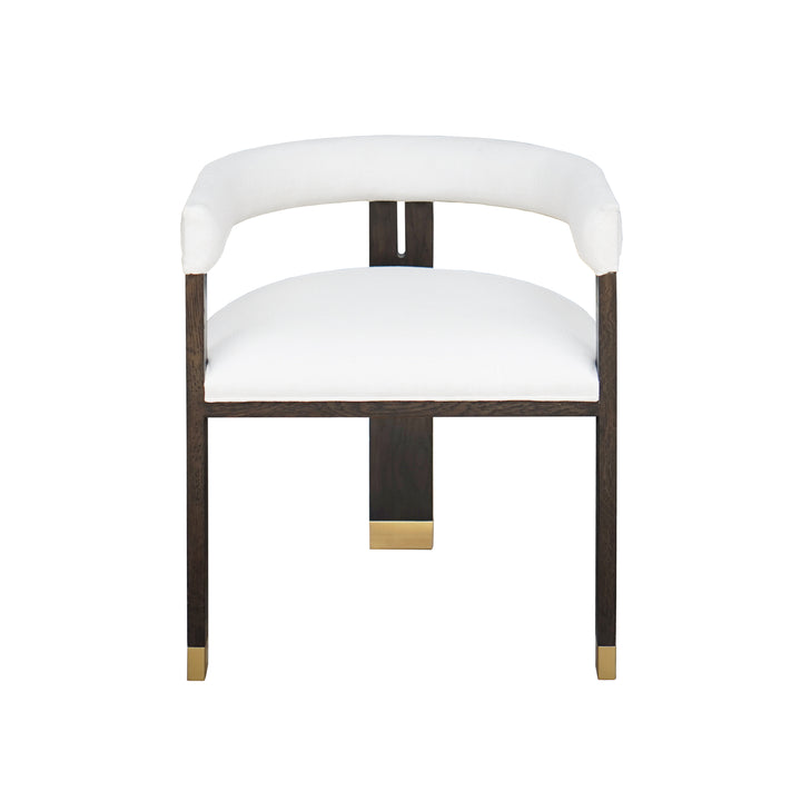 Modern Wooden Accent Chair With White Grey Linen Upholstery - JUDE ES