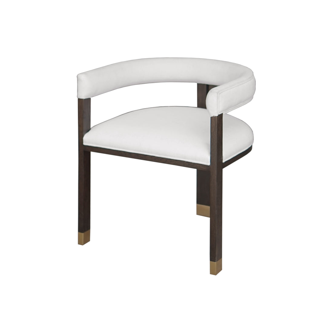 Modern Wooden Accent Chair With White Grey Linen Upholstery - JUDE ES