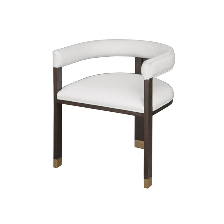 Modern Wooden Accent Chair With White Grey Linen Upholstery - JUDE ES