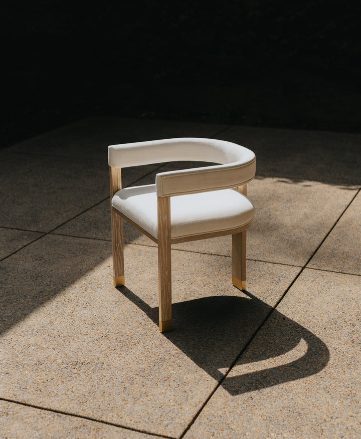 Modern Wooden Accent Chair With White Linen Upholstery - JUDE CO