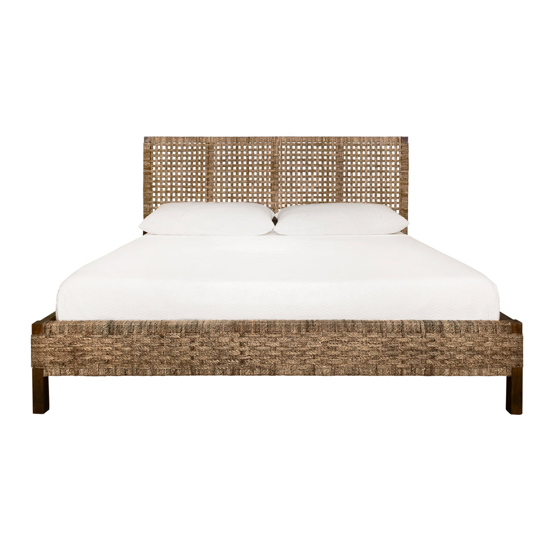 Seagrass Wrapped Headboard And Footboard With Wood Side Rails And Legs, King Size - KARINA KING