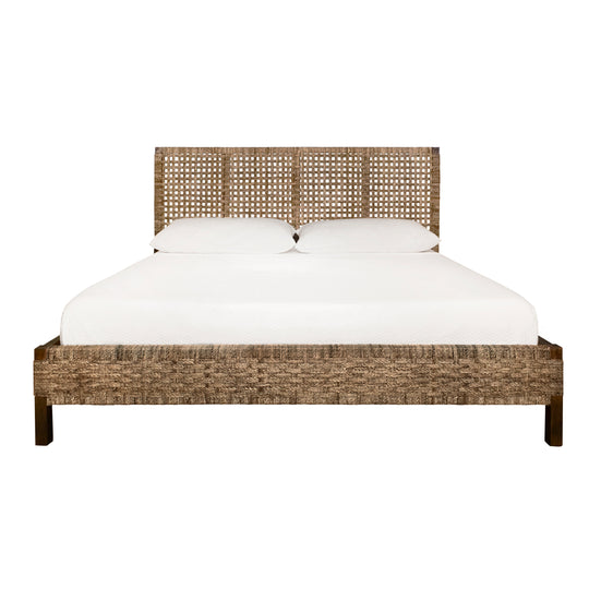 Seagrass Wrapped Headboard And Footboard With Wood Side Rails And Legs, King Size - KARINA KING